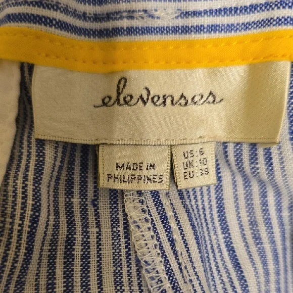 Anthropologie Elevenses Wide-Leg Pants in Light Blue and White Linen Size 6 - Picture 2 of 16